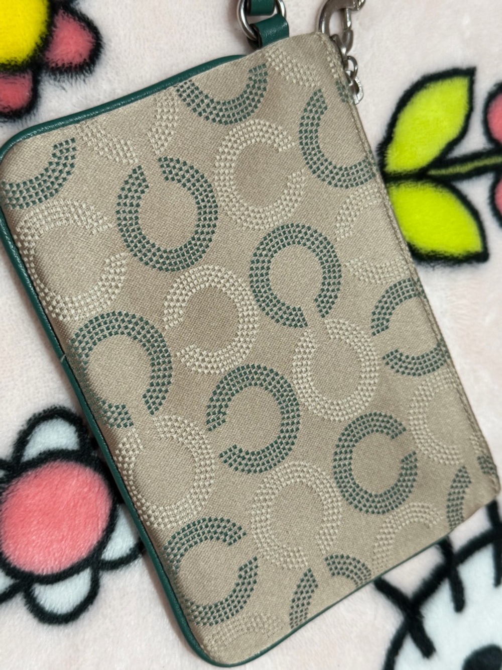 Coach Canvas Wristlet with Green 'C' Pattern